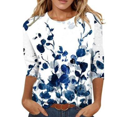 Imagem de Blusa feminina HughFance, manga 3/4, grande, floral, casual
