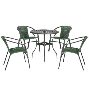 Imagem de 04 Cadeiras Floripa E Mesa Roma 80cm Preta Trama Original Verde