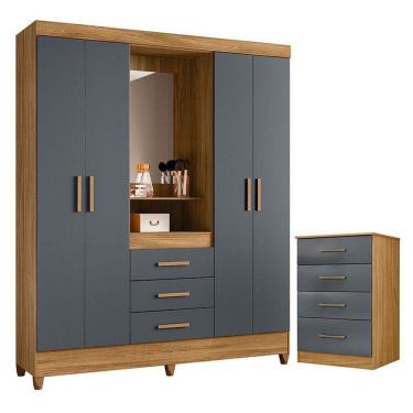 Imagem de Guarda Roupa Casal Capelinha Capri E Cômoda Ms913 Freijó Cinza - Moval