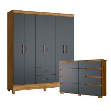 Imagem de Guarda Roupa Casal Panamá E Cômoda Georgia Freijó Cinza – Moval