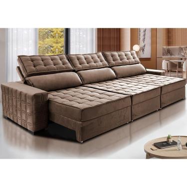 Imagem de Sofá Retrátil E Reclinável 4,15M Cama Inbox Big Star Com Softgel D40 Velupluma Castor