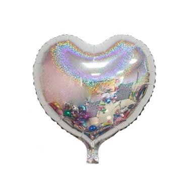 Imagem de BALAO HOLOGRAFICO CORACAO C/CANUDO PRATEADO 5" C/ 6 UNIDADES