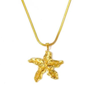 Imagem de BOOZIQ Colar de estrela do mar dourado para mulheres, pingente de estrela-do-mar, colar de corrente boêmia, verão, oceano, praia, sereia, joia feminina, Aço inoxidável, Sem Pedra Preciosa