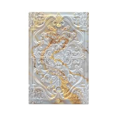 Imagem de Sghxwp Capas decorativas de placa de interruptor de luz mármore dourado 3D floral em relevo 1 gangue sem dispositivo único capas de tomada em branco placa de parede placa de luz para decoração de