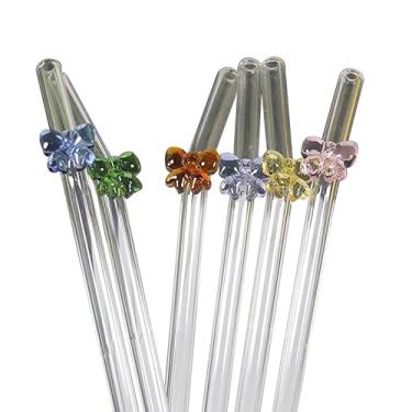 Imagem de 1 Palhinha de vidro de 8 mm Canudos reutilizáveis de borboleta fofa resistente ao calor para festivais, festas, casamentos, coquetéis, bares, praias (rosa)
