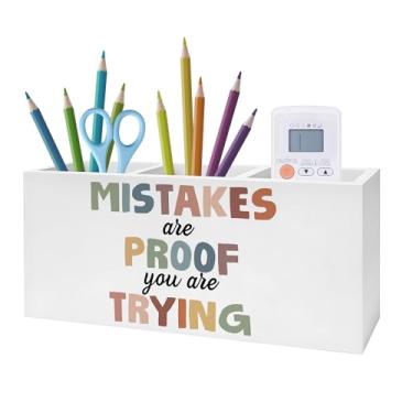 Imagem de Exqcom Boho Suporte de lápis para caneta de saúde mental, decoração de escritório, erros são a prova de que você está tentando, organizador para sala de aula, terapeuta, conselheiro, acessórios de