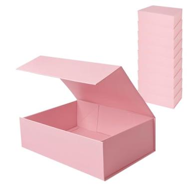 Imagem de Conjunto de 10 Caixas de Presente Rosa com Tampas Magnéticas, Caixas Decorativas Retangulares Dobráveis, para Casamento, Natal, Aniversário,Pink 10 pack,10.2×7.5×3.1in