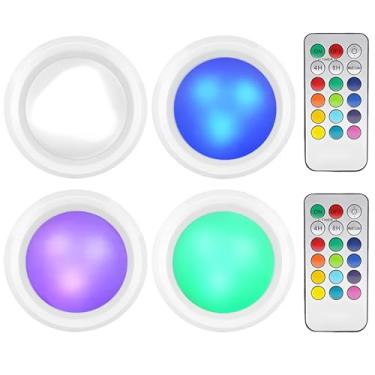 Imagem de Luzes remotas inteligentes sem fio, luzes de pressão adaptáveis para salas de aula, alimentadas por pilhas AAA, iluminação de humor resistente à água, ativada por toque, pacote com 4 com controles