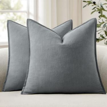 Imagem de ANRODUO Pacote com 2 fronhas decorativas de linho cinza claro Euro Sham Neutral Farmhouse Boho Soild Fronha de almofada macia para sofá, quarto, sala de estar, decoração de casa 55 x 55 cm