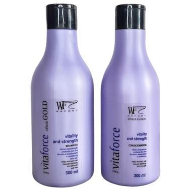 Imagem de Kit Shampoo e Condicionador para cabelos com Queda, Fragilizado e Danificado Pós Progressivas 600ml Vitaforce 600ml