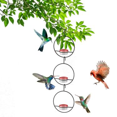 Imagem de Alimentador de beija-flor fino Hummble 2025, 3 peças, design circular, alimentador suspenso ao ar livre, alimentador suspenso à prova de formigas e abelhas para jardim externo (preto)