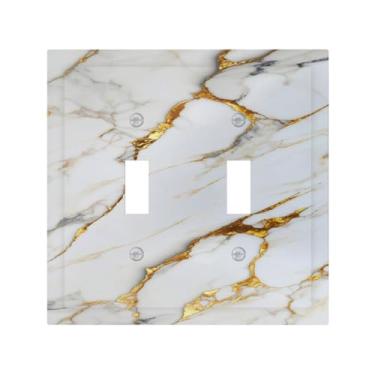 Imagem de BHGAHD Capas decorativas para interruptores modernos, cinzentos, dourados, textura de mármore, 2 gangs, placa de interruptor de luz, exclusivo interruptor duplo para decoração de banheiro e cozinha