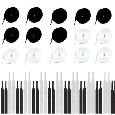 Imagem de RiverValley Pacote de cadarços de nylon de 15 cores, cadarços para sapatos de skate e botas esportivas, Pacote preto/branco, 1m (39")​​