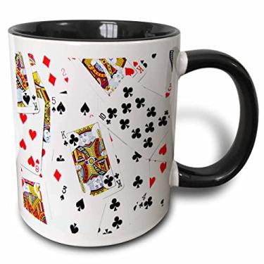 Imagem de 3dRose Caneca com foto de cartas dispersas - para jogadores de jogos de cartas, por exemplo, pôquer bridge games casino las vegas night - 425 g, preto (mug_112896_9)