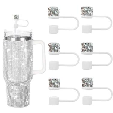Imagem de JIASHEBDE Conjunto de acessórios para Stanley Cup, 6 peças, capa de canudo de diamante brilhante, tampa de canudos para Stanley 30 e 1,134 g com copos, acessórios de tampa de 1 cm para copo (diamante