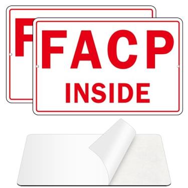 Imagem de Placa FACP, (embalagem com 2) placas internas FACP autoadesivas, livre de ferrugem e reflexiva de alumínio para porta (23 x 15 cm, branco/vermelho)