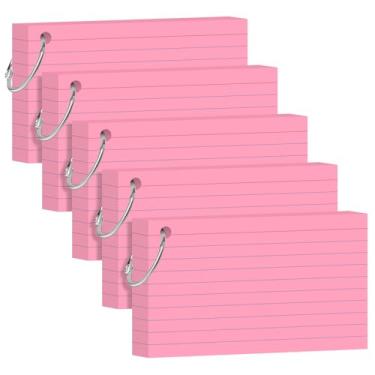 Imagem de YAGUAO Cartões de índice rosa forrados de 7 x 12 cm com anel, cartões pesados para estudar materiais escolares, faculdade, 200 unidades