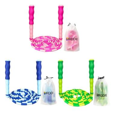 Imagem de BIRDDIE Cordas de salto macias com contas, corda de pular de comprimento ajustável, corda de pular segmentada livre de emaranhados para exercícios de crianças e adultos, fitness de 2,5 m (pacote com 3