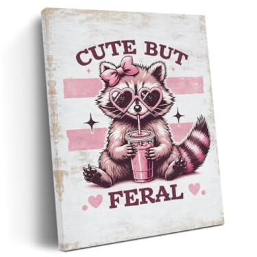 Imagem de Henhesaha Decoração de parede em tela com laço de guaxinim engraçado, decoração de parede, pôster emoldurado para escritório, casa, quarto, berçário, quinta, sala de estar, café, bar, quarto de