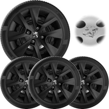 Imagem de 4X Calota Peugeot 206 207 208 Aro 14 Preto Com Emblema 410Cb