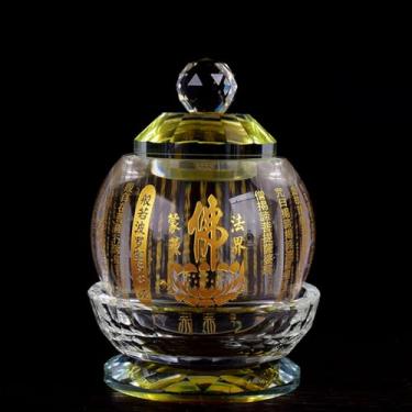 Imagem de FENNYYAR Make Offerings To Buddha Copo de Água Benta Coração Sutra Lotus, 11,5 cm 11,4 cm, Copo de Purificação de Água Ornamento de Cristal de Vidro