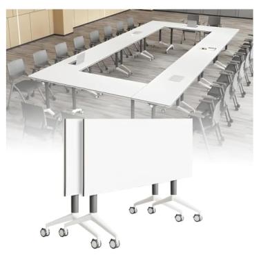 Imagem de SPXMQSS Mesa de conferência dobrável, mesa de reunião móvel dobrável com rodas, design que economiza espaço para casa, escritório, sala de conferências, treinamento, 2 peças 120 x 50 x 75 cm