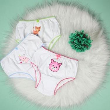 Imagem de Kit 6 Calcinhas Infantis de Algodão Macio Cores Sortidas P M G - Taya 