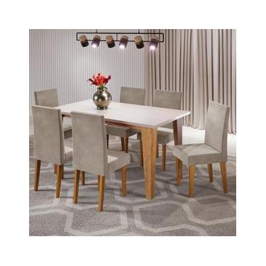 Imagem de Mesa de Jantar Retangular Viero Milão com 6 Cadeiras Vênus Estofadas e Revestidas
