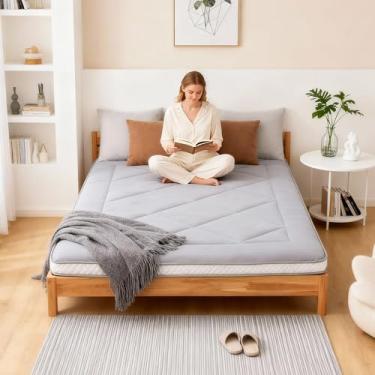 Imagem de Welnow Colchão de futon japonês, tapete de tatame grosso tamanho queen, portátil e dobrável, colchão com bolsa de armazenamento, almofada de dormir para adultos, dormitório, cama de hóspedes