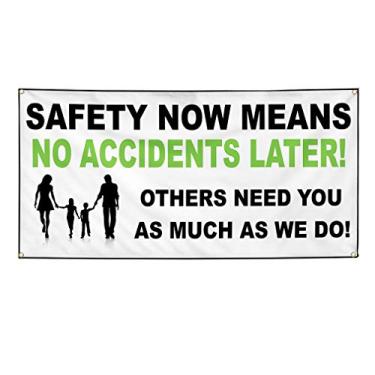 Imagem de Placa de vinil Safety Now Means NoAccidents White Outdoor Marketing Advertising Branco - 61 cm x 91 cm, 4 ilhós, conjunto de 3