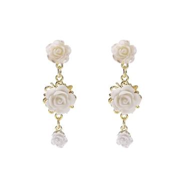 Imagem de Just Follow Brincos de flor rosa retrô para mulheres, delicado floral, joia de festa de aniversário, Large, Resina, Sem pedra preciosa