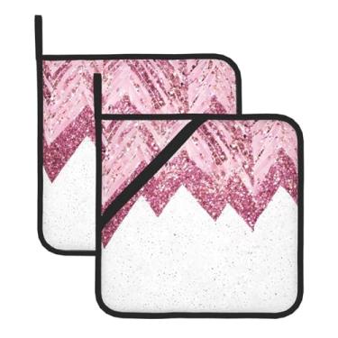 Imagem de Conjunto de tapete de panela quadrado resistente ao calor com estampa brilhante, 2 peças antiderrapantes com alças para pendurar, para balcão de cozinha e proteção de mesa de jantar.