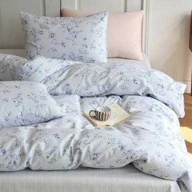 Imagem de HighBuy Conjunto de edredom floral azul confortável, tamanho Queen, para cama queen, macio e macio, estilo boêmio, floral, Queen com 2 fronhas