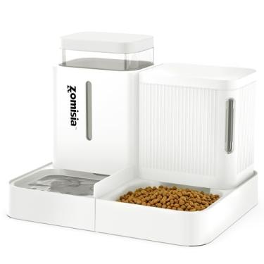 Imagem de ZOMISIA Alimentador de gato por gravidade e dispensador de água, alimentador automático 2 em 1 para gatos com rotação de 180 graus, pacote com 2 unidades de alimentação automática de grande capacidade