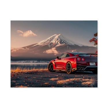 Imagem de HouLaiZhe R35 Sports Car Mount Fuji Posters Tela Estética Decoração de Parede Pintura de Parede Impressões Sala de Galeria Decoração de Parede para Quarto Sala de Estar Escritório 20 x 26 polegadas