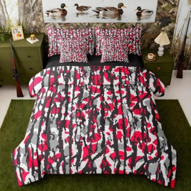 Imagem de Jogo de cama de casal camuflado em uma bolsa com edredom, lençóis, fronhas e capa de almofada, camuflado, caça, 7 peças, feminino, masculino, ultramilitar, conjunto de edredom com lençóis cinza