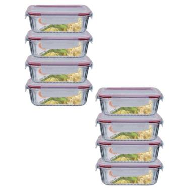 Imagem de Kit 8 Potes Retangular 4 Travas Marmita Canelado 1520ml - Belo Vidro
