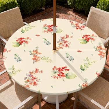Imagem de COTAIL Toalha de mesa redonda para uso ao ar livre com zíper e orifício para guarda-chuva, toalha de mesa elástica à prova d'água a óleo para pátio, piquenique, acampamento, jardim, serve para mesa