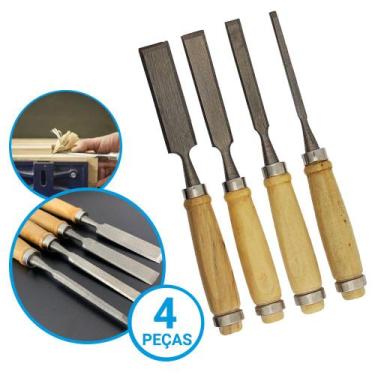 Imagem de Kit Jogo Formão Goiva Madeira Chanfrado Cabo Madeira Para Entalhador A