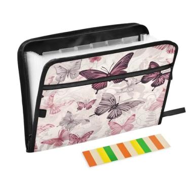 Imagem de Wassud Borboleta Organizador de arquivos sanfonado de 13 bolsos com abas e adesivos, organizador de pastas de documentos de recibo de papel tamanho carta A4 para viagens de escritório