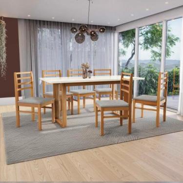 Imagem de Conjunto Sala De Jantar Elisa Em Madeira Maciça 6 Cadeiras Boucle Cinz