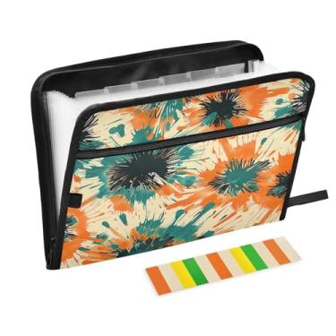Imagem de Wassud Acordeão floral abstrato organizador de arquivos carta a4 pastas de arquivo de papel organizador de documentos fólio com etiquetas pasta de arquivo expansível 13 bolsos
