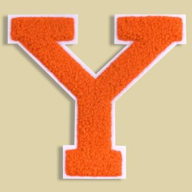 Imagem de QianSiLi Adesivos de letras universitárias de chenille laranja de 11 cm, letras grandes para jaquetas Letterman, moletons com capuz, mochilas, coletes, roupas, adesivos individuais de letra Y