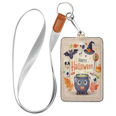 Imagem de Wassud Lindo porta-crachá de couro PU com cordão, porta-cartão de identificação para trabalho, cordão de pescoço com compartimentos para cartões de crédito, funcionários, estudantes, 40 cm