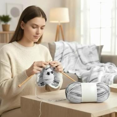 Imagem de 1 peça de fio de crochê de 165 m macio, vários fios, faça você mesmo, artesanato, suéter, cachecol, cobertor, chapéu, acessórios de costura para casa (azul branco)