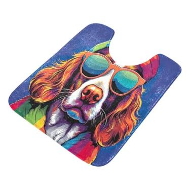 Imagem de Burbuja Tapete de banheiro Fantasy Dog, tapete de banho absorvente de pelúcia macio, base antiderrapante para piso de banheiro, oval em forma de U
