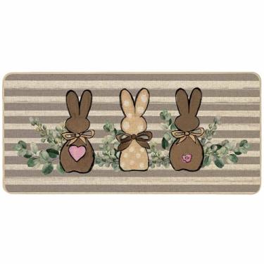 Imagem de Baccessor Capacho Happy Easter 43 x 91 cm, coelhinho grande, listras de eucalipto, coelho, bem-vindo, tapete de porta para chão, antiderrapante, suporte de borracha, decoração sazonal de férias para