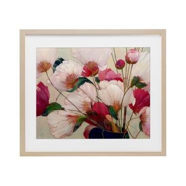 Imagem de Stupell Industries Impressão emoldurada de bétula exuberante Haiku rosa e branca sob vidro, design por Annabelle Hall, 33 x 40