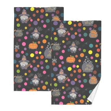 Imagem de Burbuja Conjunto de 2 toalhas de mão de algodão gnomo de bolinhas de Halloween altamente absorventes ultra macias de secagem rápida para banheiro, hotel, spa, piscina, academia, 71 x 40 cm