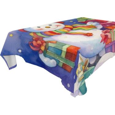 Imagem de YETTASBIN Toalha de mesa quadrada de boneco de neve de Natal, à prova d'água, resistente a rugas, lavável para piquenique, jantar, férias, cozinha, festa, decoração, 152 x 152 cm